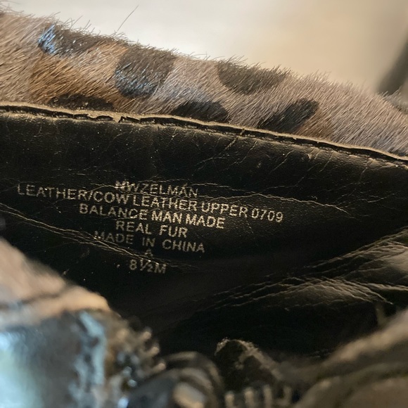 Nine West Black Leopard Print Cow Leather Ankle Low Heel Booties Size : 8.5M - Picture 4 of 7